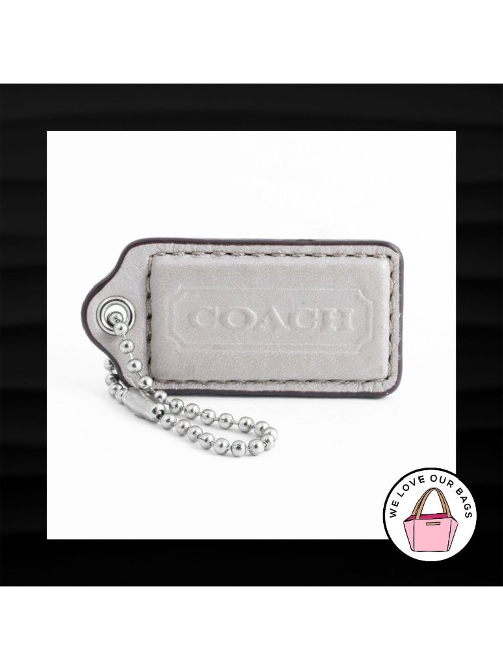 2" Medium COACH TAN BEIGE LEATHER NICKEL KEY FOB BAG CHARM KEYCHAIN HANGTAG TAG